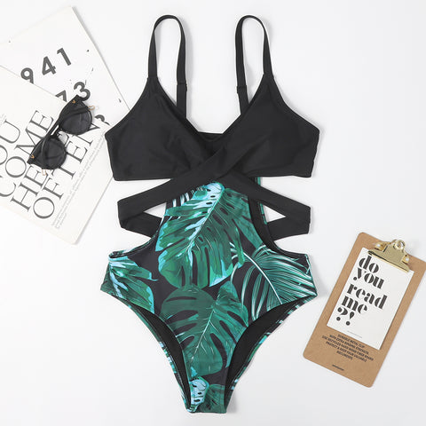 Strappy Printed Backless One-piece Swimsuit