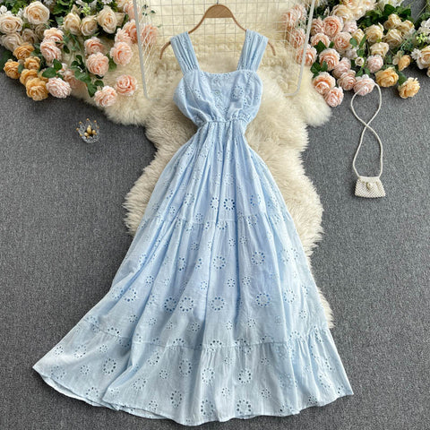 Bohemian Style Square Neck Hollowed Dress