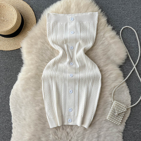 Single Breasted Strapless Knitted Dress