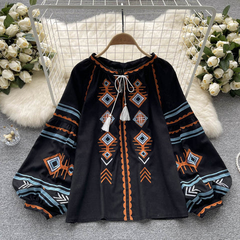 Embroidered Ethnic Style Loose Top