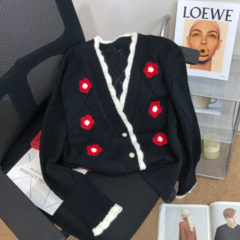 Niche Diamond Check Pattern Short Cardigan