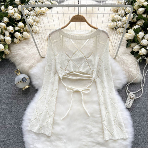 Niche Hollowed Open-back Lace-up Top