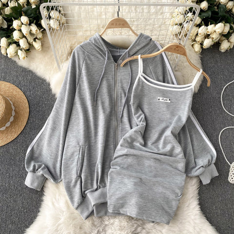 Striped Hoodie&Dress Sportswear 2Pcs