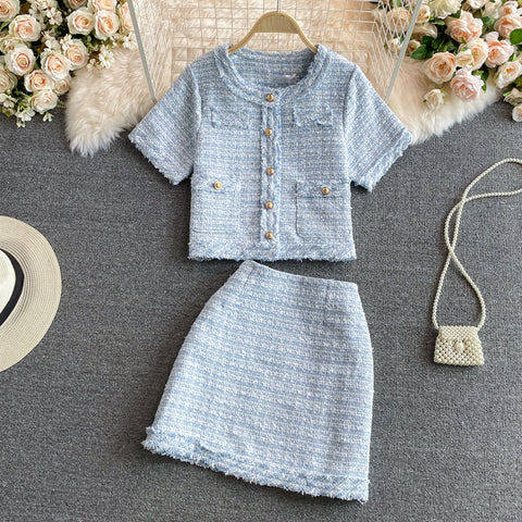 Tweed Top & High Waist Skirt Two-Piece Set