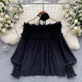 Off-shoulder Pleated Chiffon Top