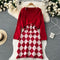 Cardigan&Rhombus Slip Dress Knitted 2Pcs