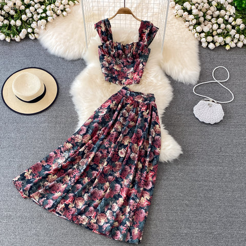 Floral Skirt Two-Piece Short Jacket