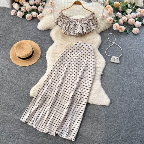 Polka Dot Print Top&Skirt 2Pcs Set