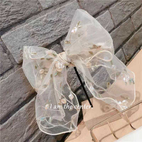 Embroidered Flower Bow Hair Ornament