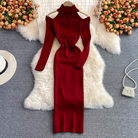 Off-the-shoulder Knitted Stretch Dress