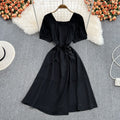 Square Neck Puff Sleeve A-line Dress