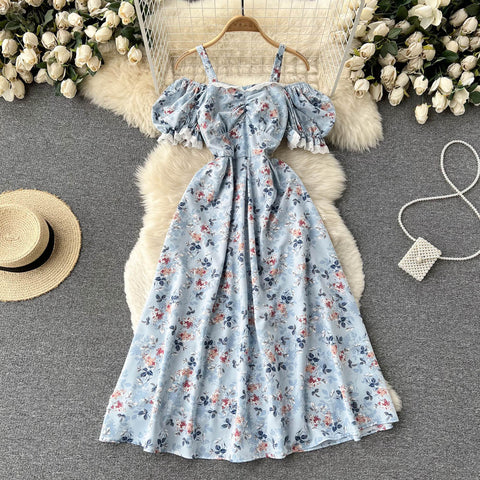 Off-shoulder Floral Printed A-line Dress