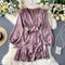 V-neck Lace Lantern Ruffle Dress