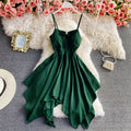 Solid Color Lace-up Sleeveless Irregular Swing Dress