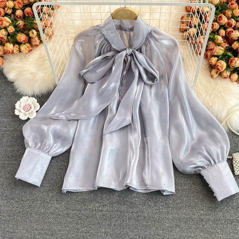 Retro Loose Bow Tie Shirt