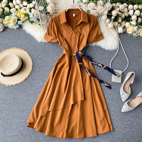 Irregular A-Line Belted Waist Dress