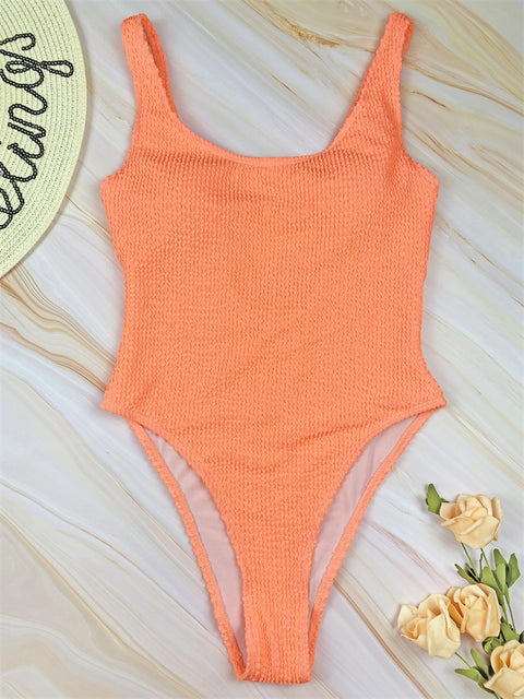 Pleated One-piece Backless Swimsuit