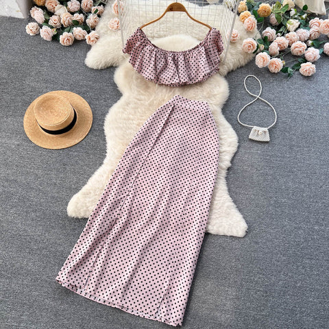 Polka Dot Print Top&Skirt 2Pcs Set