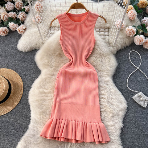Solid Color Sleeveless Fishtail Knitted Dress