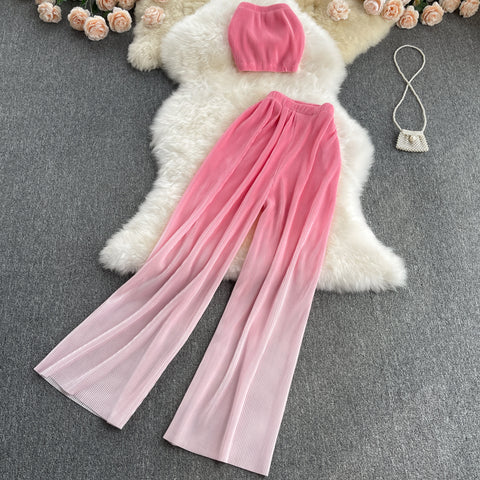 Two-piece Tube Top Gradation Wide-leg Pants