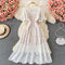 Round Collar Hollowed Water-soluble Lace Dress