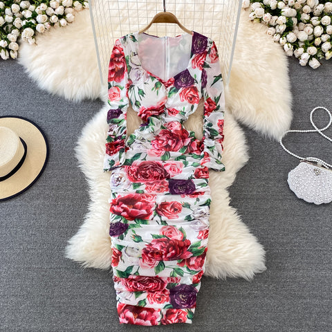 Square Neck Stretch Skinny Pack Hip Dress