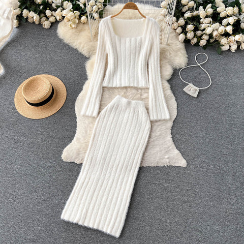 Short Sweater&High-waist Skirt 2Pcs