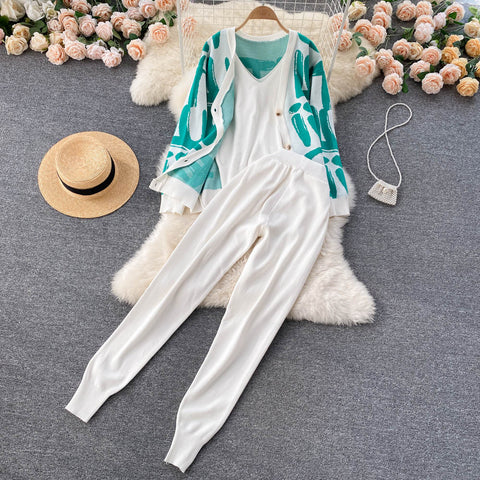 Letter Printed Cardigan&Vest&Trousers