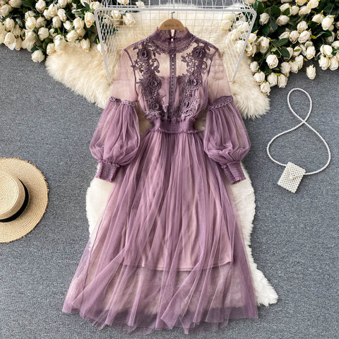 Embroidered Mesh Sleeve Sling Two-Piece Dress