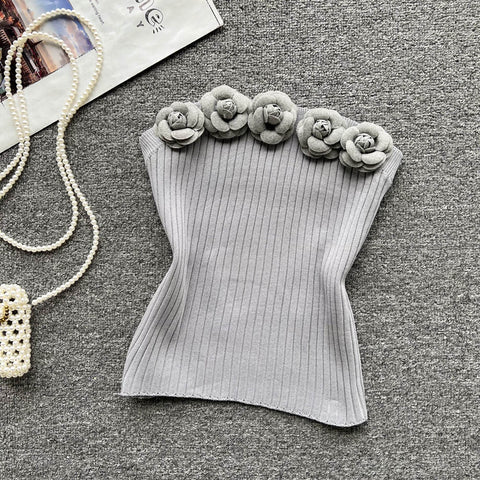 Dimensional Floral Sleeveless Knitted Top
