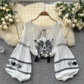 Ethnic Style Floral Embroidered Loose Shirt