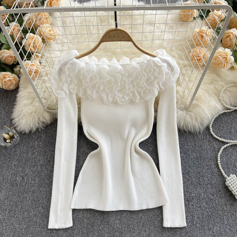 Off-the-shoulder 3d Floral Knitted Top