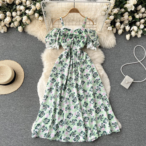 Off-shoulder Floral Printed A-line Dress