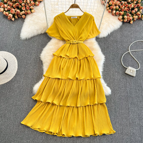 V-Neck High Waist Cake Dress