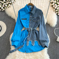 Vintage Assorted Color Denim Shirt with Waistband