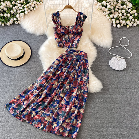 Floral Skirt Two-Piece Short Jacket