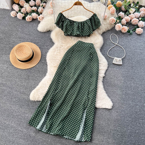 Polka Dot Print Top&Skirt 2Pcs Set