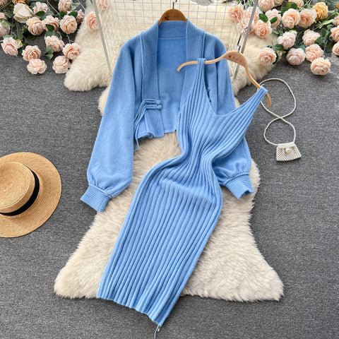 Cardigan Shawl&Halter Dress 2Pcs Set