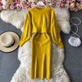Half High Neck Loose Sweater & Dress Two-piece Suit