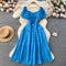 Bubble Sleeve Square Collar Chiffon Dress