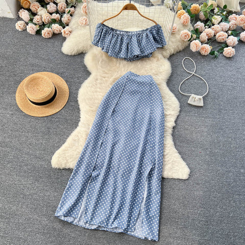 Polka Dot Print Top&Skirt 2Pcs Set