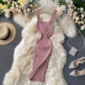 Solid Color Skinny Knitted Halter Dress