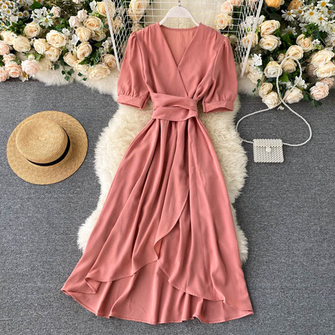 Solid Color Irregular Ruffle Dress