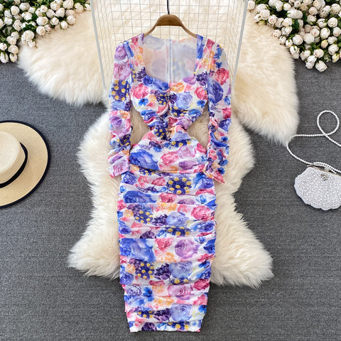 Square Neck Stretch Skinny Pack Hip Dress