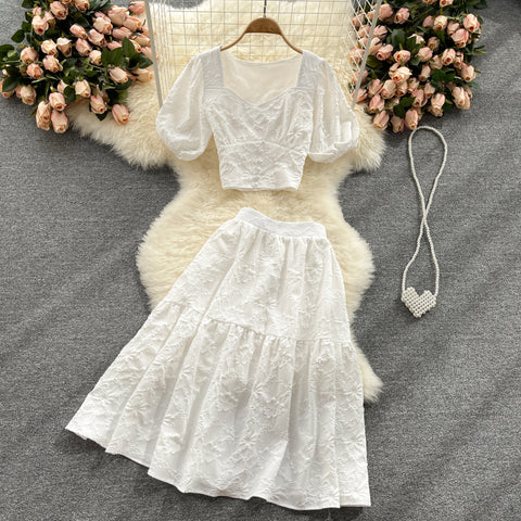 Two-piece Puff Sleeve Short Top And Skirt
