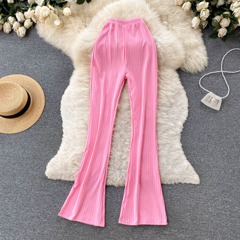 Stylish Candy-colored Flared Trousers