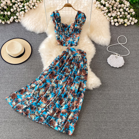 Floral Skirt Two-Piece Short Jacket