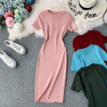 Round Neck Stretch Knitted Tight-fitting Hip Dress