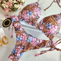 Colorful Multi Pattern Printed Lace-up Bikini