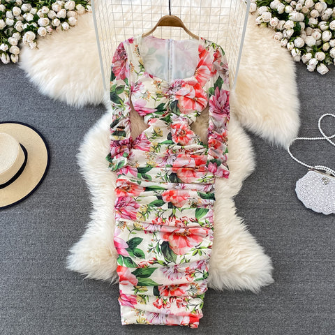 Square Neck Stretch Skinny Pack Hip Dress